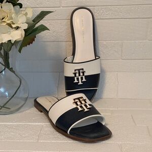 Tommy Hilfiger Navy and White Logo Slide Mules
